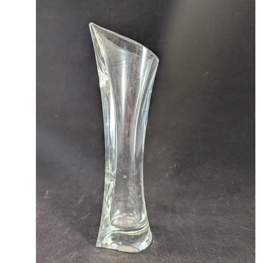 Orrefors Swedish‎ Crystal Bud Vase Clear Asymmetric Teardrop Art Glass 9.5 Inch